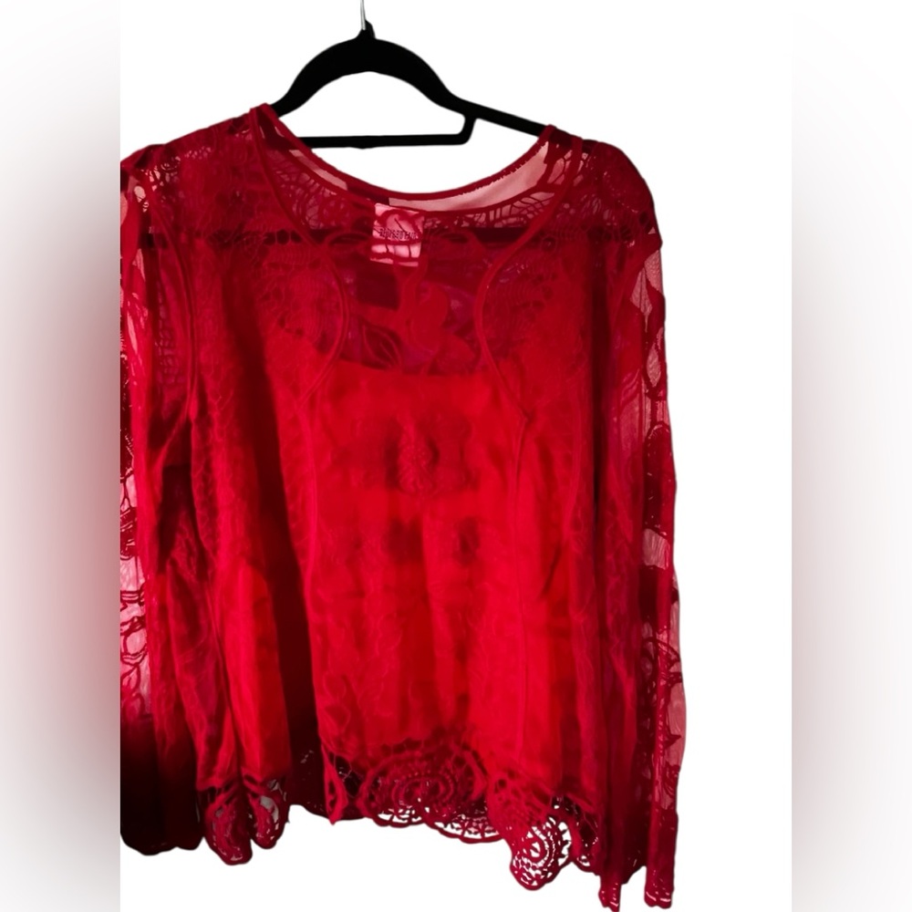 Bedford Fair Red Lace Top with Built InTank Top Sz Large
